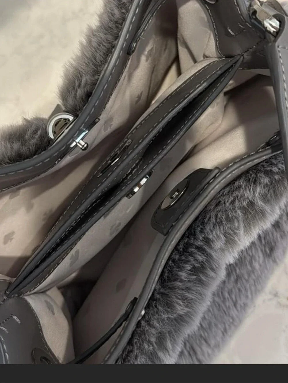 NWoT kate spade Gray Faux Fur and Leather Crossbody Bag